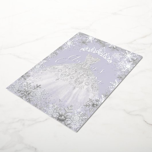 ウィンターシルバーパープルスノーフレークキンセアニェラ 箔招待状 (回転した状態)