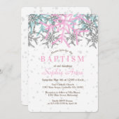 ウィンターシルバーピンクスノーフレークバプテスマ招待状 招待状 (正面/裏面)