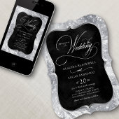 ウィンターシルバーブラックの輝結婚き 招待状