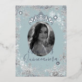 ウィンターシルバーブルースノーフレーク写真キンセアニェラ 箔招待状 (正面)