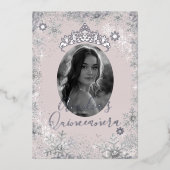 ウィンターシルバーベージュスノーフレーク写真キンセアニェラ 箔招待状 (正面)