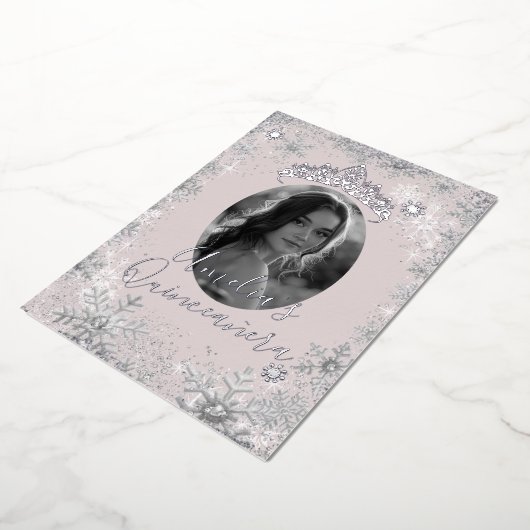 ウィンターシルバーベージュスノーフレーク写真キンセアニェラ 箔招待状 (回転した状態)