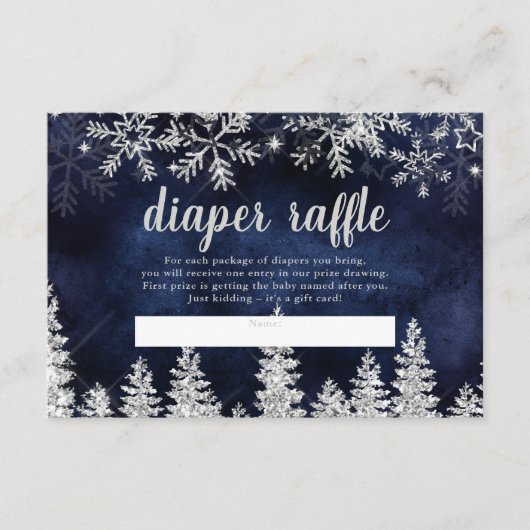 ウィンターシルバー雪の松ネイビーブおむつラッフルベビー エンクロージャーカード (正面)