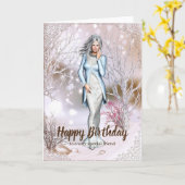 ウィンターシーズンウーマンファンタジー誕生日カード カード (黄色い花)