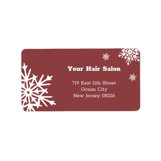 ウィンターシーズンブルガンディ白い雪の結晶のアドレス ラベル (正面)