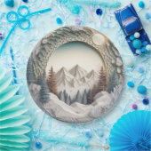 ウィンターシーンホリデークリスマス3Dルックパーティー紙 ペーパープレート (パーティー)