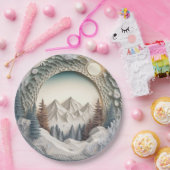 ウィンターシーンホリデークリスマス3Dルックパーティー紙 ペーパープレート (パーティー)