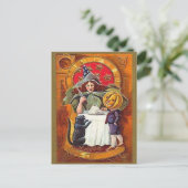 ウィンタージハロウィーンウィッチとカボチャ頭の男の子 ポストカード (スタンド正面)