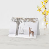 ウィンタースイングの木の上のクリスマスラビット カード (黄色い花)