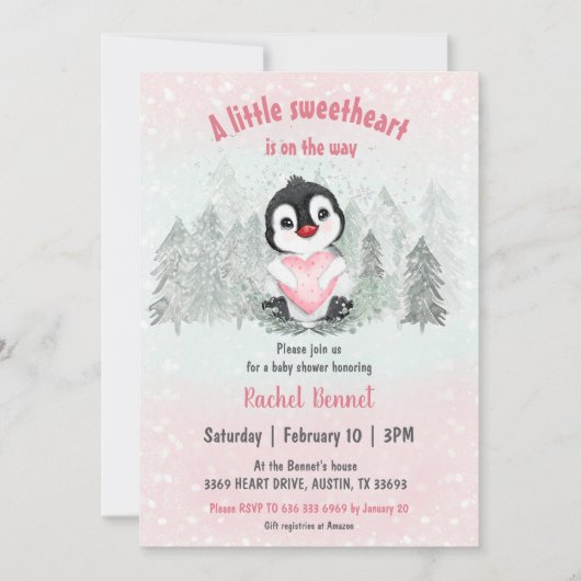 ウィンタースウィートバレンティーンズガールベビーシャワー 招待状 (正面)