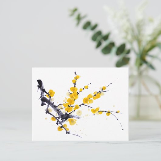 ウィンタースウィート墨絵と水絵画色の ポストカード (スタンド正面)