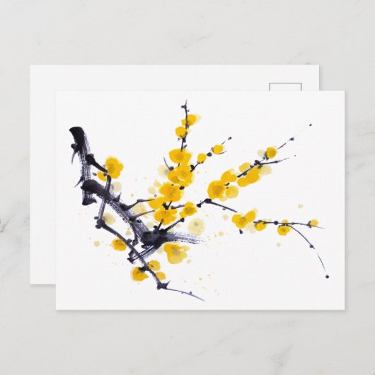 ウィンタースウィート墨絵と水絵画色の ポストカード (正面/裏面)