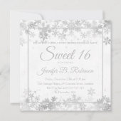 ウィンタースウィート16誕生日シルバーフォイル雪片 招待状 (正面)