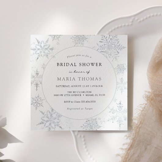 ウィンタースエレガントノーフレークブライダルシャワー 招待状