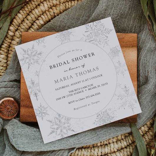 ウィンタースエレガントノーフレークブライダルシャワー 招待状