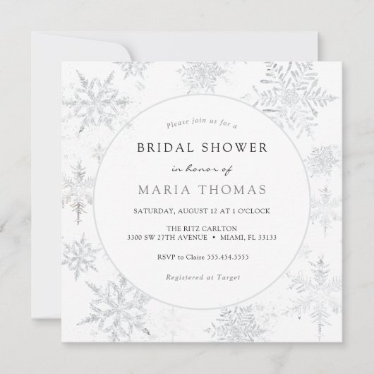 ウィンタースエレガントノーフレークブライダルシャワー 招待状 (正面)