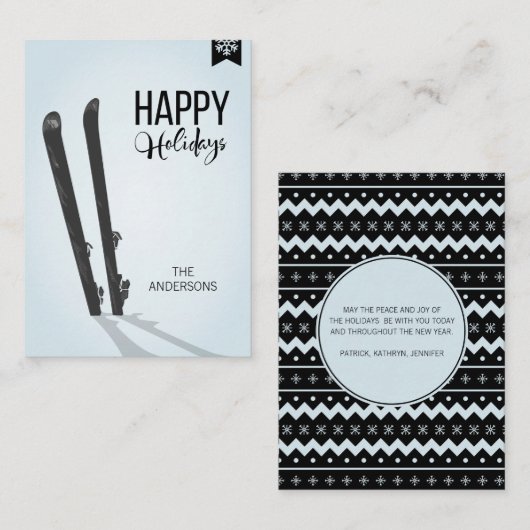 ウィンタースキーハッピーホリデーズミニノートカード ノートカード (正面/裏面)