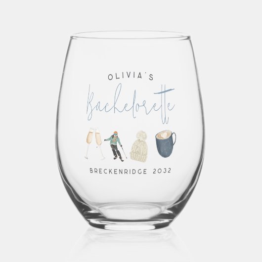 ウィンタースキーリゾートのカスタマイズされたハッピーアワーパーティー ステムなしワイングラス (正面)