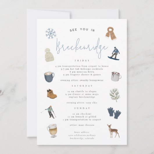 ウィンタースキーリゾートバチェロレッテウィークエンド旅程 招待状 (裏面)