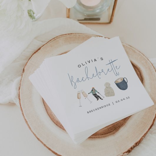 ウィンタースキーリゾートパーソナライズされたバチェロレッテ スタンダードカクテルナプキン