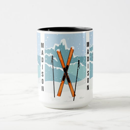 ウィンタースキー名前をカスタムするマグ マグカップ (中央)