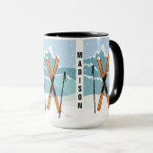 ウィンタースキー名前をカスタムするマグ マグカップ (正面右)