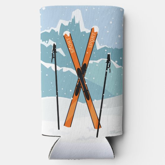 ウィンタースキー名前をカスタムする スリム缶クーラー (裏面)