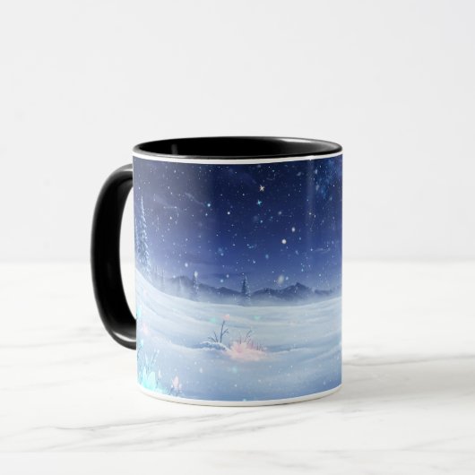 ウィンタースターライトマグ | 雪景色の夜の風景 セラミ マグカップ (正面左)