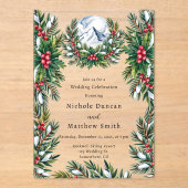 ウィンタースノーイパインリース結婚ズお祝い アクリル招待状 (正面)