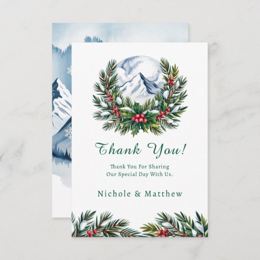 ウィンタースノーイパインリース結婚ズ サンキューカード (正面/裏面)