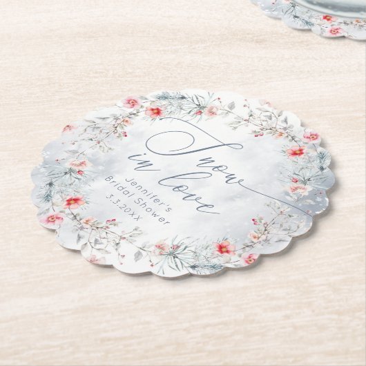 ウィンタースノーインラブエレガントブライダルシャワー ペーパーコースター (アングル)