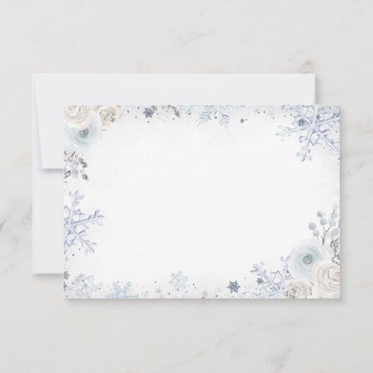 ウィンタースノーインラブスノーフレークブライダルQR Rsvpカード サンキューカード (裏面)