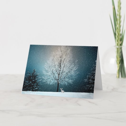 ウィンタースノーウィーラビット自然クリスマスホリデー シーズンカード (正面)