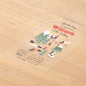 ウィンタースノースキーマウンテンスキーゲレンデ誕生日 アクリル招待状 (レイダウン)