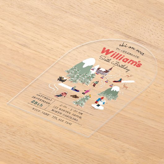 ウィンタースノースキーマウンテンスキーゲレンデ誕生日 アクリル招待状 (レイダウン)