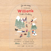 ウィンタースノースキーマウンテンスキーゲレンデ誕生日 アクリル招待状 (正面)