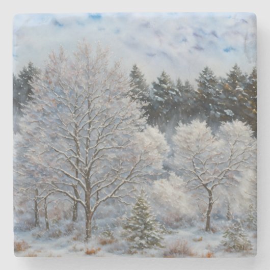 ウィンタースノーツリーズ自然アートコースター ストーンコースター (正面)