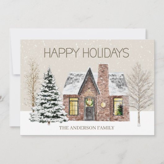 ウィンタースノーハウスパインツリーハッピーホリデーズ シーズンカード (正面)