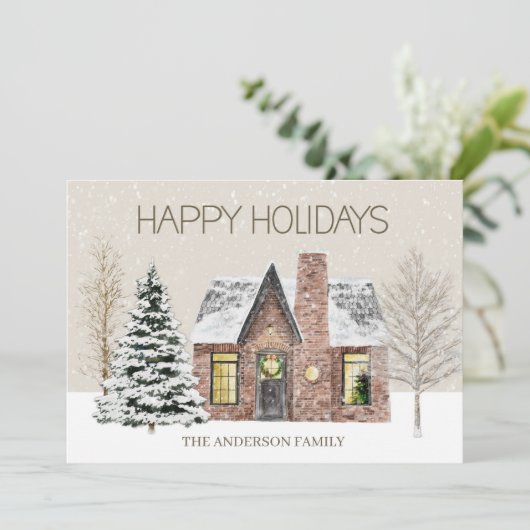 ウィンタースノーハウスパインツリーハッピーホリデーズ シーズンカード (スタンド正面)