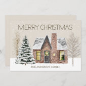 ウィンタースノーハウスパインツリーメリークリスマス シーズンカード (正面/裏面)