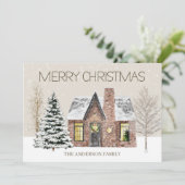 ウィンタースノーハウスパインツリーメリークリスマス シーズンカード (スタンド正面)
