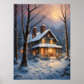 ウィンタースノーフォレストハウスお洒落アート絵画ズ ポスター (正面)