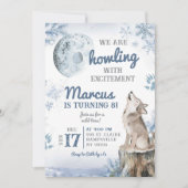 ウィンタースノーフォレストムーンウルフハウリング誕生日 招待状 (正面)