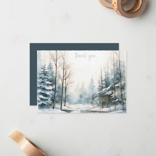 ウィンタースノーフォレスト悔やみや弔慰ありがとう ノートカード (正面/裏面インサイチュ)