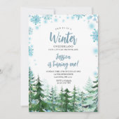 ウィンタースノーフレークオンデーランド1歳の誕生日 招待状 (正面)