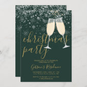 ウィンタースノーフレークゴールドスクリプトクリスマスパーティー 招待状 (正面/裏面)