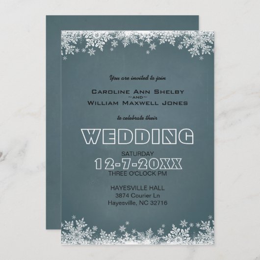 ウィンタースノーフレークシャルボード結婚式招待状 招待状 (正面/裏面)