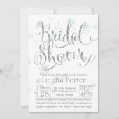 ウィンタースノーフレークシルバーグリッターブライダルシャワー 招待状 (正面)