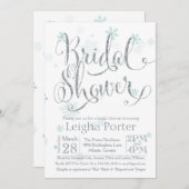 ウィンタースノーフレークシルバーグリッターブライダルシャワー 招待状 (正面/裏面)