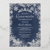 ウィンタースノーフレークシルバーネイビーキンセアニェラ 箔招待状 (正面)